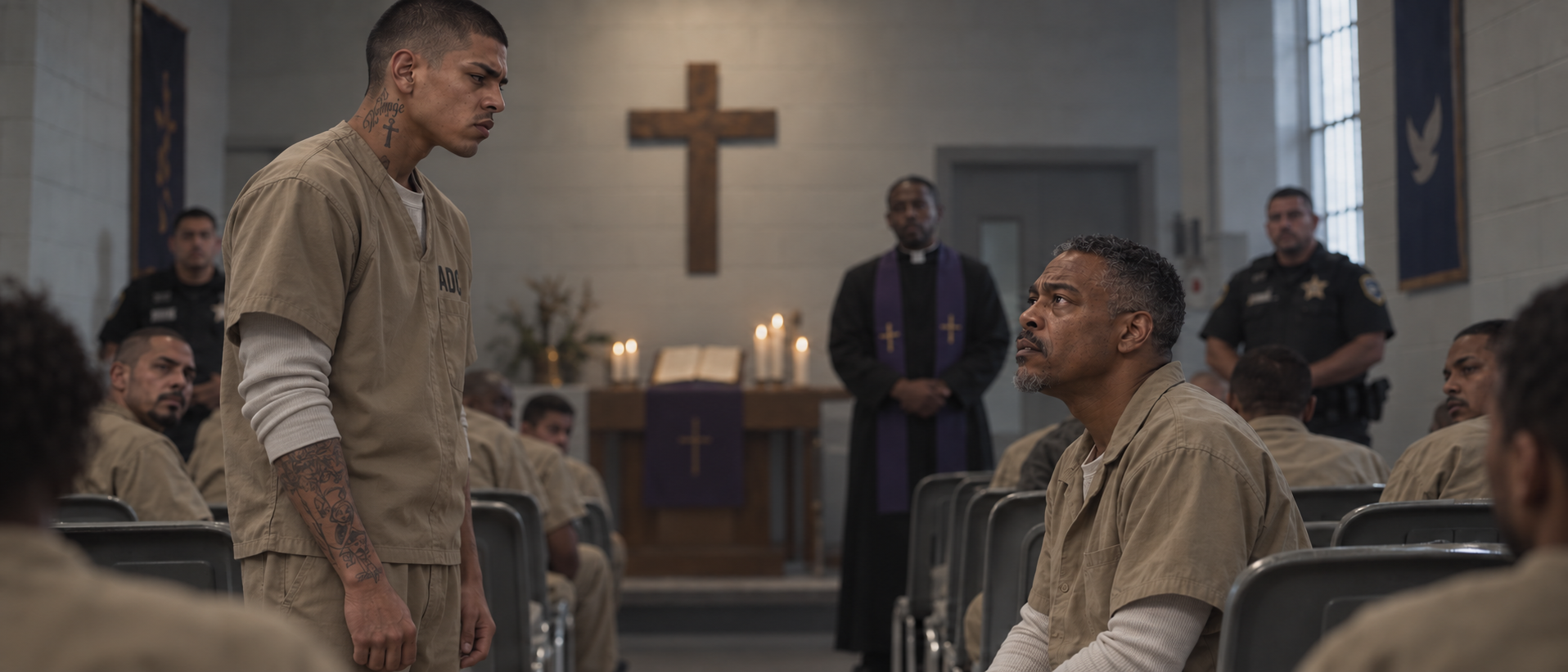Miguel recognizes his father Rafael in a prison chapel